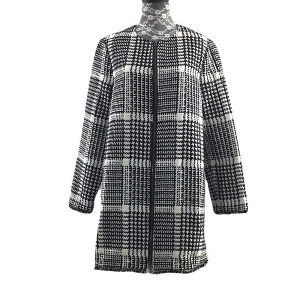 Cupcakes & Cashmere Black White Fernando Houndstooth Plaid Coat Womens Medium